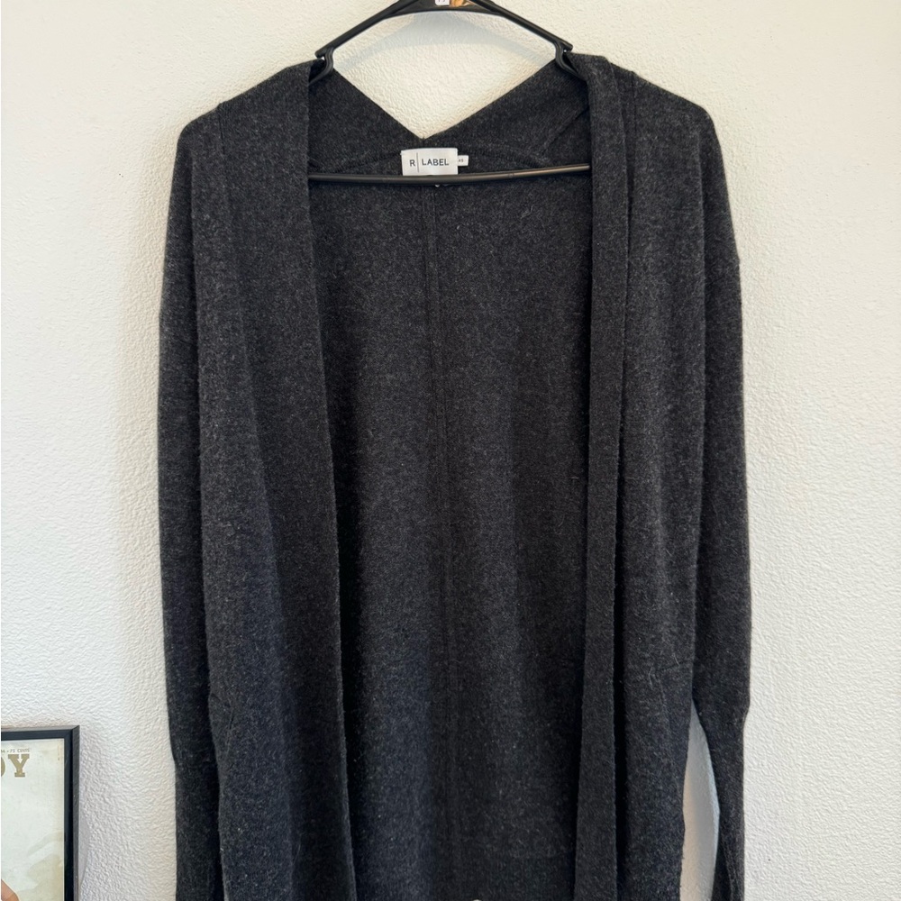Black Open-Front Long Cardigan Sweater